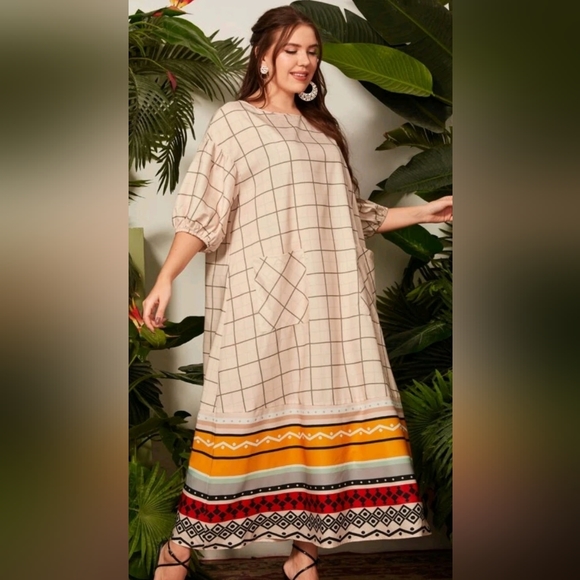 Casual Cream & BOTTOM Pattern Dress with Pockets - Picture 2 of 9